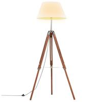 vidaXL Vloerlamp driepoot 141 cm massief teakhout honingbruin en wit