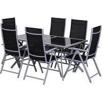 Outsunny Alu Gartentischset mit schwarzer Glasplatte klappbar, mit 6 Stühlen - schwarz/silber - 