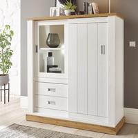 LOMADOX Highboard OSIMO-61 in Pinie Weiß mit Absetzungen in Wotan Eiche - B/H/T: 126/140/50 cm