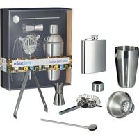 RELAXDAYS 6 teiliges Bar-Set aus Edelstahl, Flachmann 200ml, Shaker, Barsieb, Messbecher, Cocktaillöffel, Eiswürfelzange, Cocktailset