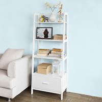 SOBUY Leiterregal,Bücherregal,mit Ablagen und Schublade,FRG116-W