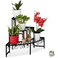 RELAXDAYS Blumentreppe aus Metall, Eck Blumenregal mit 3 Ebenen, halbrund, für den Garten, Balkon oder Terrasse, schwarz
