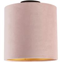 QAZQA Deckenleuchte Samtschirm rosa/gold 25 cm - Schwarzer Combi
