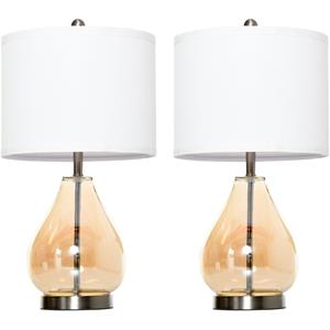 HOMCOM 2-set tafellampen tafelverlichting E27-fitting bedlamp 40 W glas linnen staal amber Ø 30 x 56 H cm