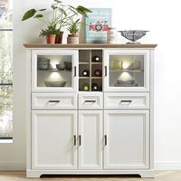 LOMADOX Großes Landhaus Highboard JÜLICH-36 im Pinie hell Nb. und Deckplatte Artisan Eiche Nb. inkl. LED B/H/T 143x150x42cm