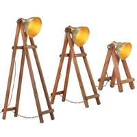 vidaXL Vloerlampen 3 st E27 massief mangohout messingkleurig