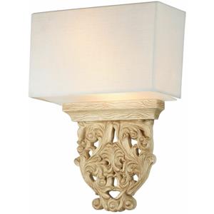 MAYTONI DECORATIVE LIGHTING Klassische Wandleuchte, Metallrahmen mit Dekor aus Holz, Stoffschirm weiß, excl. 2 X E14 40W