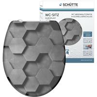 SCHÜTTE WC-Sitz GREY HEXAGONS mit Absenkautomatik und Schnellverschluss für eine einfache Reinigung, Toilettendeckel aus Duroplast passend für alle