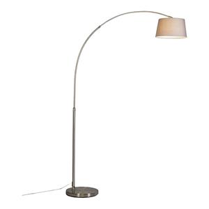 QAZQA Moderne Bogenlampe Stahl mit grauem Stoffschirm - Arc Basic