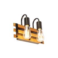 QAZQA Industrielle Wandleuchte schwarz mit Holz 2-Licht - Paleta Mai