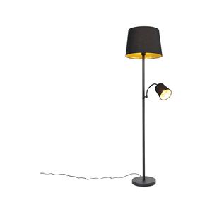 QAZQA Klassische Stehlampe schwarz mit Gold und Leselampe - Retro