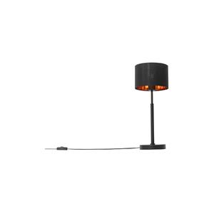 QAZQA Moderne Tischlampe Stoffschirm schwarz mit Gold - VT 1