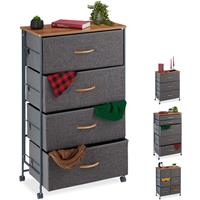 RELAXDAYS Schubladenschrank mit Rollen, 4 Stoff Schubladen, Deko Stoffschrank, Holzoptik, HBT 93 x 58 x 30 cm, grau