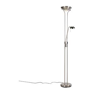 Qazqa Vloerlamp Staal Met Leeslamp Incl. Led En Dimmer - Diva 2