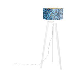 QAZQA Stehleuchte Stativ Holz mit Schmetterlingen Veloursschirm 50 cm - Puros