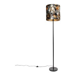 QAZQA Klassieke vloerlamp zwart met kap bloemen dessin 40 cm - Simplo