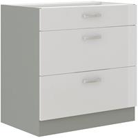 KÜCHEN PREISBOMBE Küchen Unterschrank 80 Bianca Weiss Hochglanz + Grau Vollauszug Soft-Close