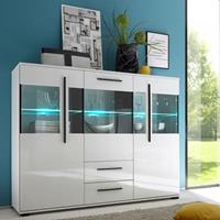 LOMADOX Modernes Highboard COLORADO-61 in weiß Hochglanz inkl. LED und Grauglas BxHxT: 160x126x42cm