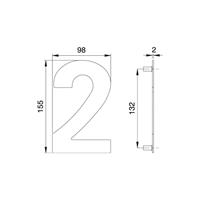 EDI 2502/0000/00 Hausnummer Ziffer 2 Edelstahl matt 150 mm Breite 98 mm