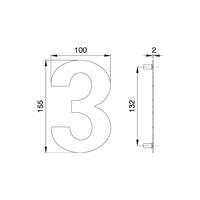 EDI 2503/0000/00 Hausnummer Ziffer 3 Edelstahl matt 150 mm Breite 100 mm - 