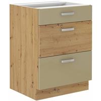 KÜCHEN PREISBOMBE Küchen Unterschrank 60 Eiche Artisan Cappuccino Hochglanz Vollauszug Soft-Close
