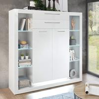 LOMADOX Highboard in Hochglanz weiß MAILAND-61 mit Beleuchtung B/H/T: 141/139/37cm