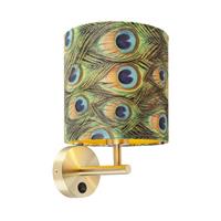 Qazqa Vintage wandlamp goud met kap velours 20/20/20 pauw - Combi