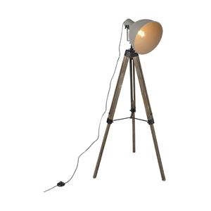 QAZQA Industrielle Stehlampe auf hölzernem Stativ mit grauem Schatten - Laos