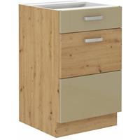 KÜCHEN PREISBOMBE Unterschrank 50 Eiche Artisan Cappuccino Glanz Küchenzeile Vollauszug Soft-Close