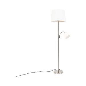 QAZQA Klassische Stehlampe Stahl mit weißem Schirm und Leselampe - Retro