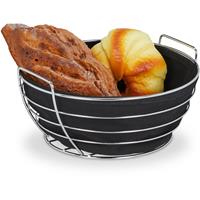 RELAXDAYS Brotkorb Metall, mit entnehmbarem Stoffeinsatz, rund, Frühstückskorb für Brot & Brötchen, Ø 23 cm, schwarz