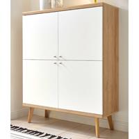 LOMADOX Würfel Highboard MAINZ-61 im Retro-Stil in weiß matt mit Eiche Riviera Nb. B/H/T ca. 107x134x40cm
