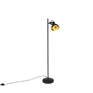 Qazqa Industriële Vloerlamp Zwart Met Goud 1-lichts - Tommy