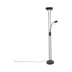 QAZQA Moderne Stehlampe schwarz mit Leselampe inkl. LED dunkel bis warm - Diva