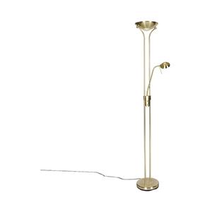 QAZQA Moderne Messing Stehlampe mit Leselampe inkl. LED dunkel bis warm - Diva