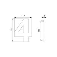 EDI 2504/0000/00 Hausnummer Ziffer 4 Edelstahl matt 150 mm Breite 117 mm