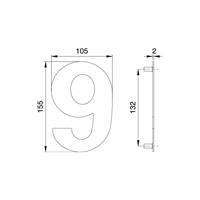 EDI 2506/0000/00 Hausnummer Ziffer 6 / 9 Edelstahl matt 150 mm Breite 105 mm