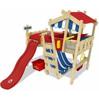 NO_BRAND WICKEY Kinderbett Hochbett CrAzY Hutty mit roter Rutsche Hausbett 90 x 200 cm, Etagenbett