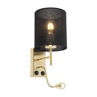 QAZQA Art Deco Wandlampe Gold mit schwarzem Baumwollschirm - Stacca