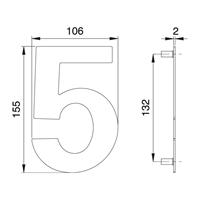 EDI Hausnummer Ziffer 5 Edelstahl matt 150 mm Breite 106 mm