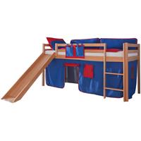 RELITA Hochbett Toby Buche Massiv mit Rutsche + Stoffset blau/rot