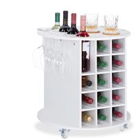 RELAXDAYS Weinregal auf 360° drehbaren Rollen, 6 Glashalter, Weinaufbewahrung für 17 Flaschen, rund, HxD: 56x54cm, weiß