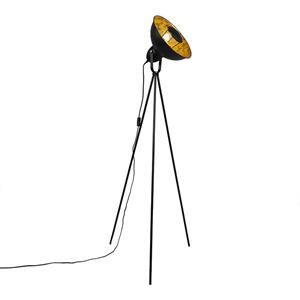 QAZQA Industrie-Stehlampe Stativ schwarz mit gold - Magna Basic 25