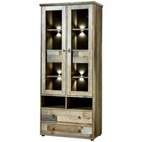 LOMADOX Vitrine inkl. LED-Beleuchtung Vintage Driftwood Braun BRANSON-36 BxHxT ca. 83x188x39cm