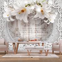 Artgeist Lilies and Wooden Background Vlies Fotobehang