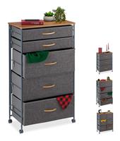 RELAXDAYS Schubladenschrank mit Rollen, 5 Stoff Schubladen, Deko Stoffschrank, Holzoptik, HBT 96,5 x 58 x 30 cm, grau