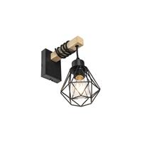 QAZQA Landwandlampe schwarz mit Holz - Chon