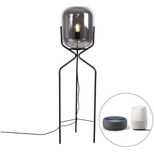 QAZQA Smart Stehlampe schwarz inkl. WiFi A60 Rauchglas - Bliss