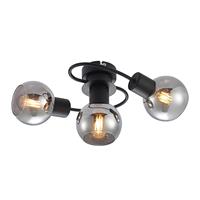 Lindby plafondlamp Ciala, 3-lamps, zwart, rook, glas