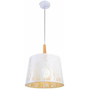 MAYTONI DECORATIVE LIGHTING Moderne Hängeleuchte, Metallrahmen mit Element aus Holz, Glasschirm, weiß, 1 X E27 (60W)